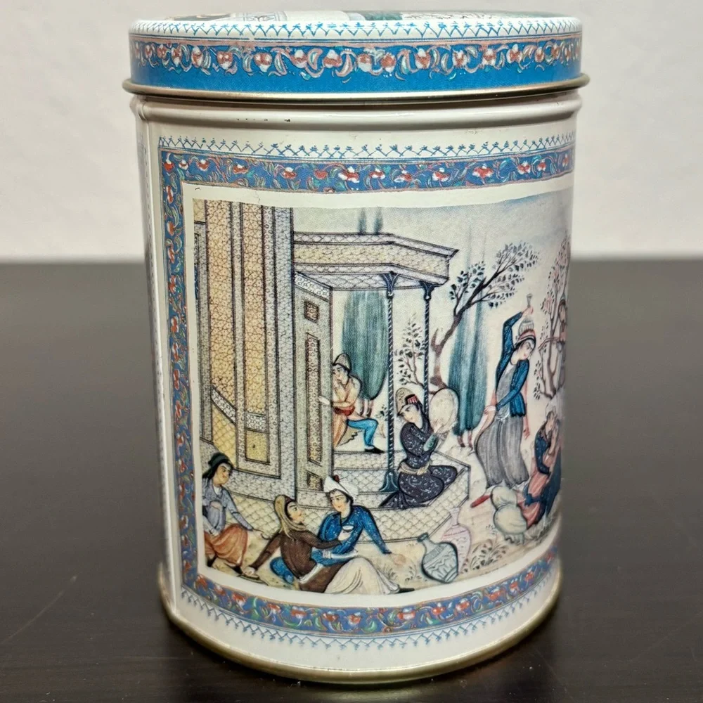 Empty Ben Rickert Decorative Tin - Blue/Silver Rajasthani/Persian Art Design